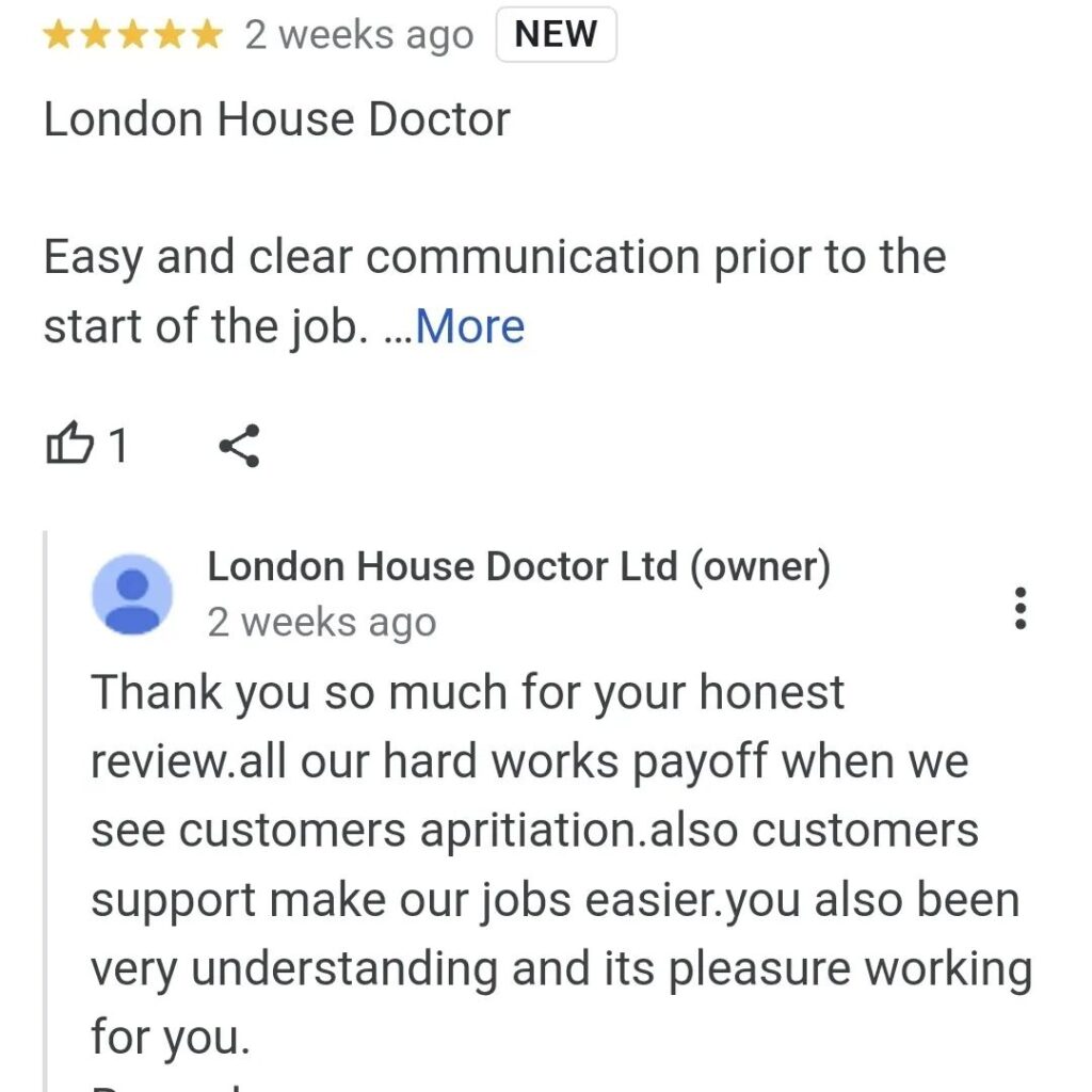 Satisfied customer testimonial for London House Doctor Ltd.
